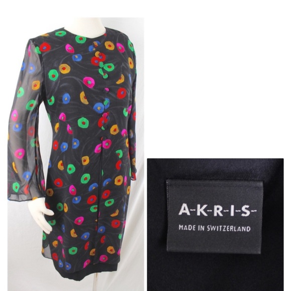 Akris Dress Silk Printed Layer Buttons Over Black-DESIGNER DEAL ⭐️ - Picture 1 of 12